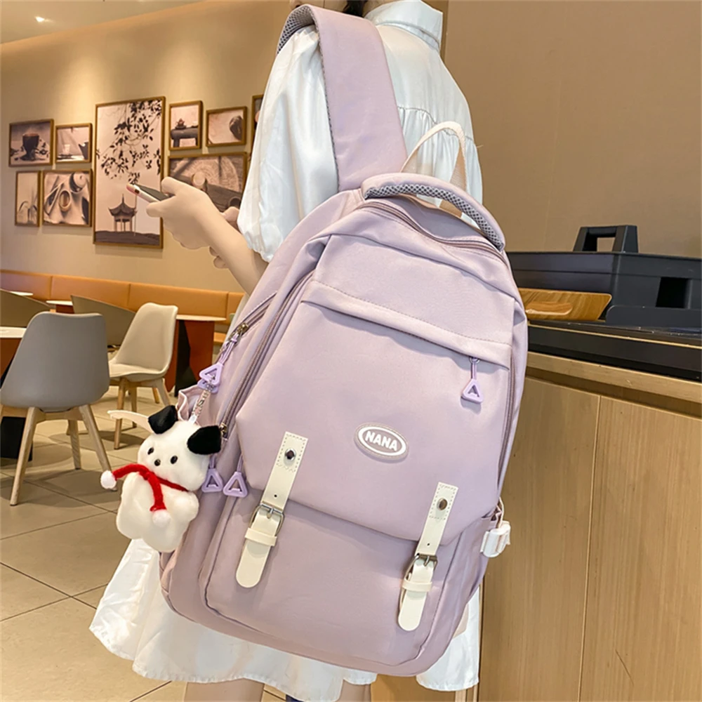 Women\'s Backpack Solid Color Multi-pocket Casual Woman Travel Bag High Quality Schoolbag for Teenage Girl Book Knapsack Bolsos