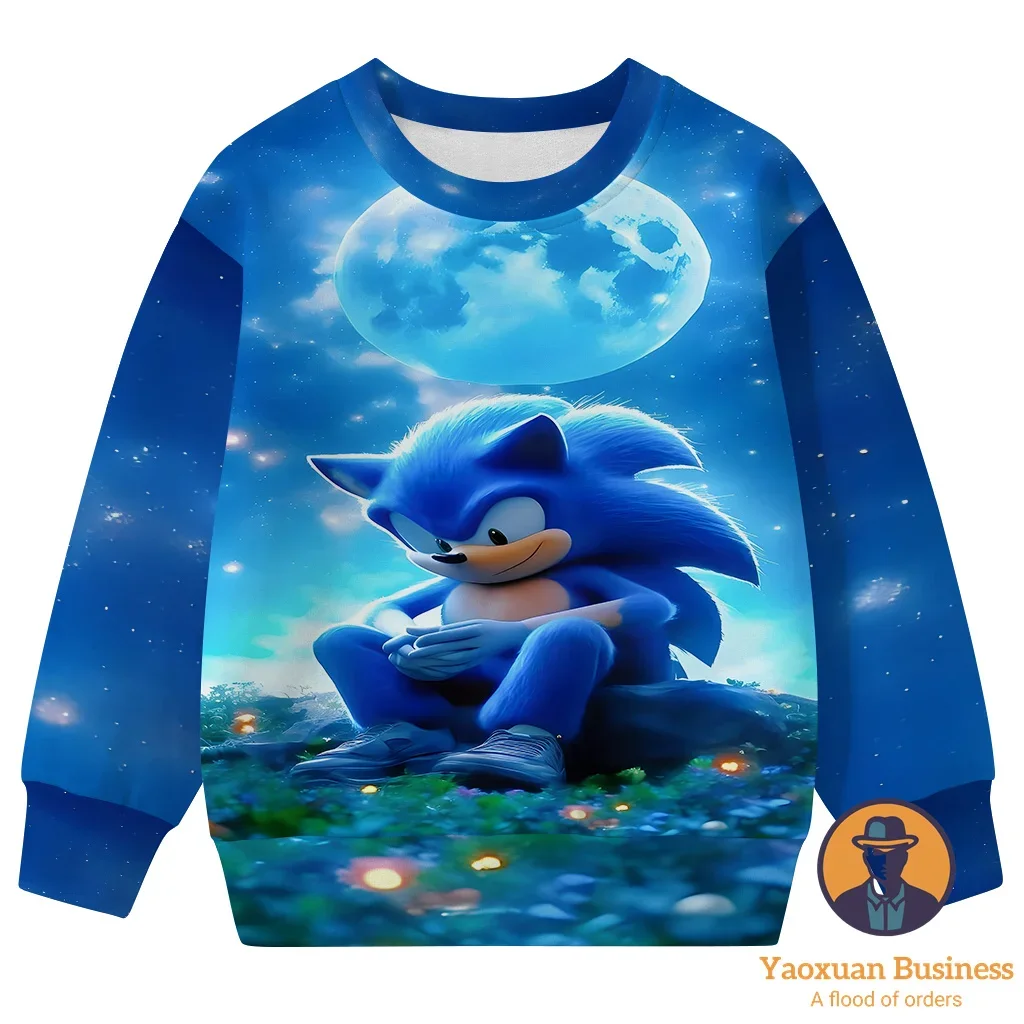 2025 Sonic Otoño Invierno 3D sudadera de cuello redondo niños adolescentes niños niñas estampado de dibujos animados nueva moda más vendida moda novedosa