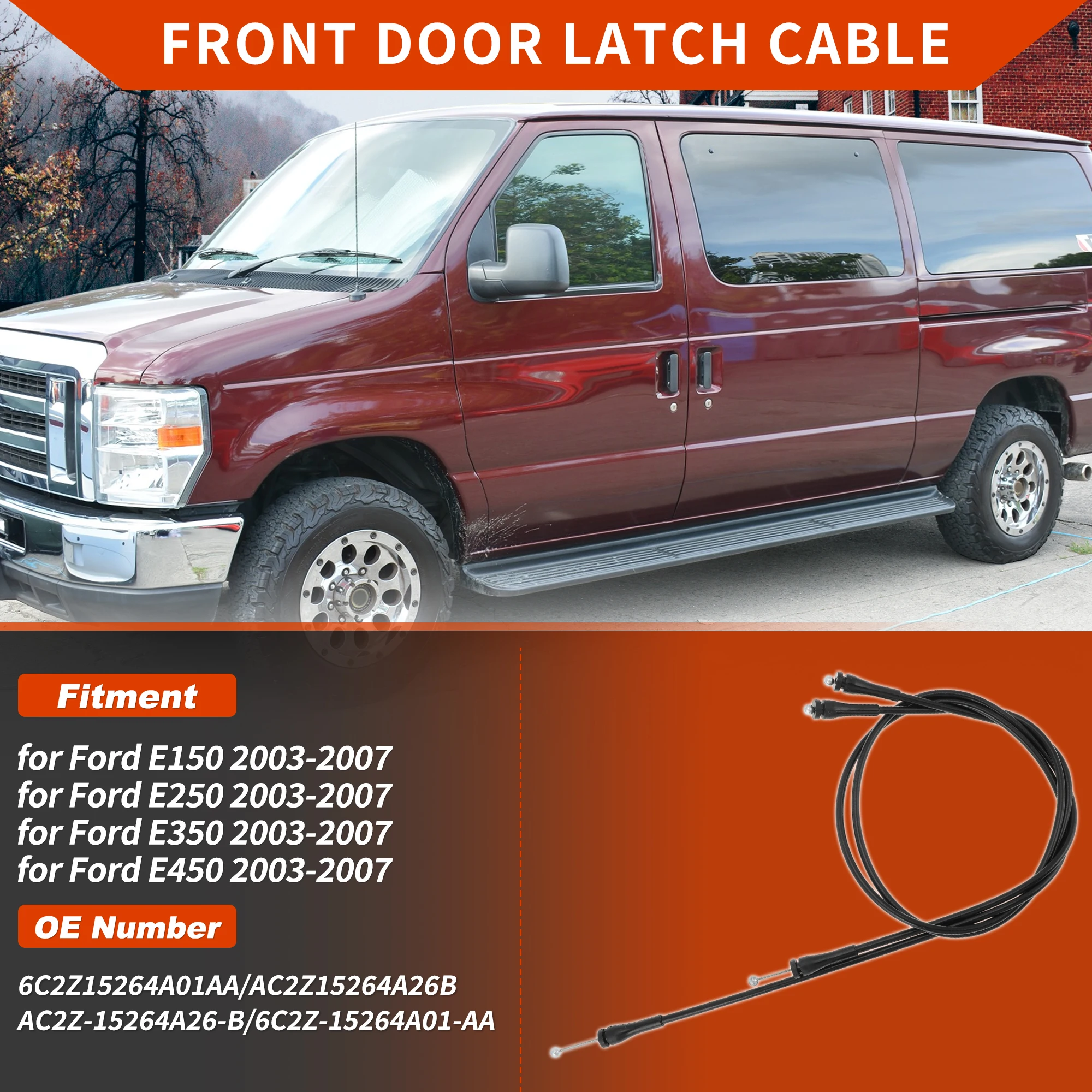 UXCELL 2pc Cargo Door Left Upper&Lower Side Latch Release Cable for Ford E150 E250 E350