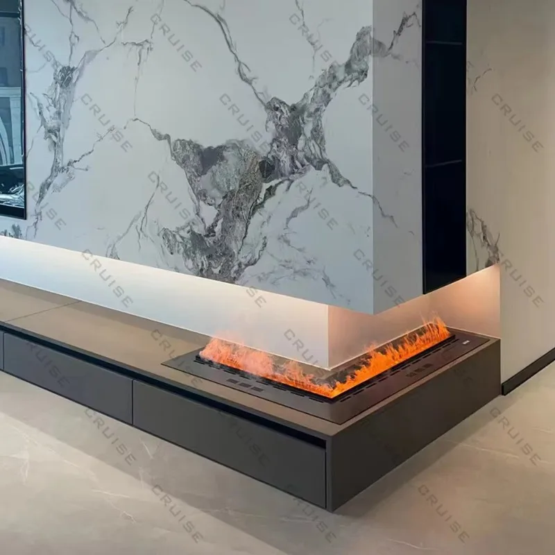 CRUISE 2300mm 3D Electric Fireplace Monochromatic Flame Intelligent Voice Control Built-in Atomizing-for Commercial