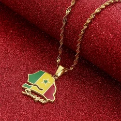 Senegal Map Flag Pendant Necklaces Men Women Silver Color Gold Color Senegalese Jewelry