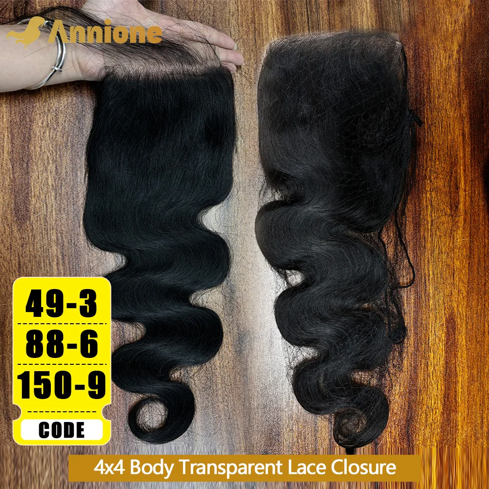 4x4 Transparent Lace Closure Body Wave Invisible Lace 12A Free Part Hair Closure 100% Brazilian Human Hair PrePlucked Closure