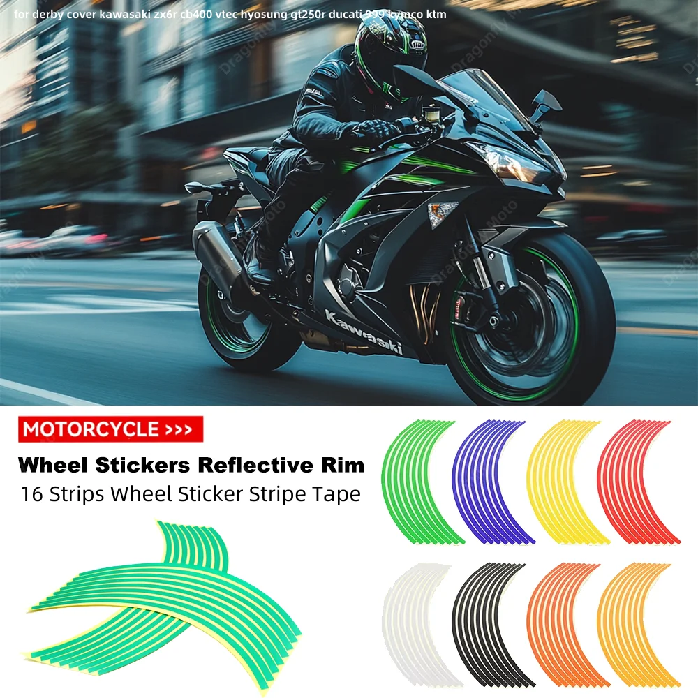 16X Wheel Sticker Reflective Rim Stripe Tape Motorcycle Stickers for derby cover kawasaki zx6r cb400 vtec hyosung gt250r ducati