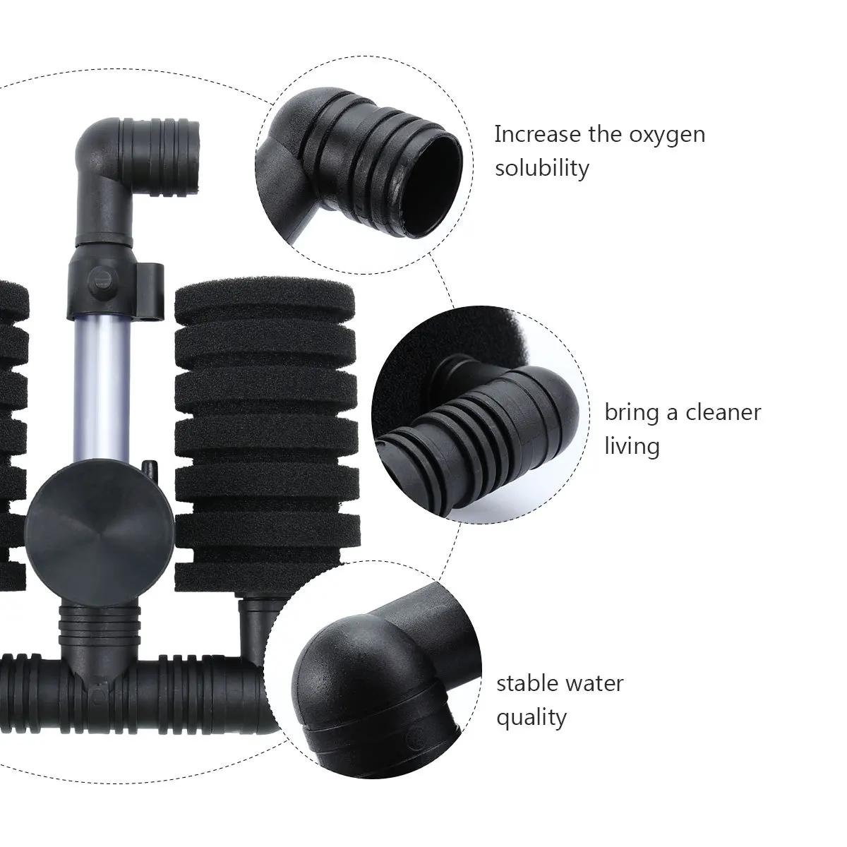 

Fish Tank Biochemical Sponge Filter Black 5.7X5.5X1.77Inch 30Cm Aquarium Oxygenating Filtration Water Quality Stable Cleaner