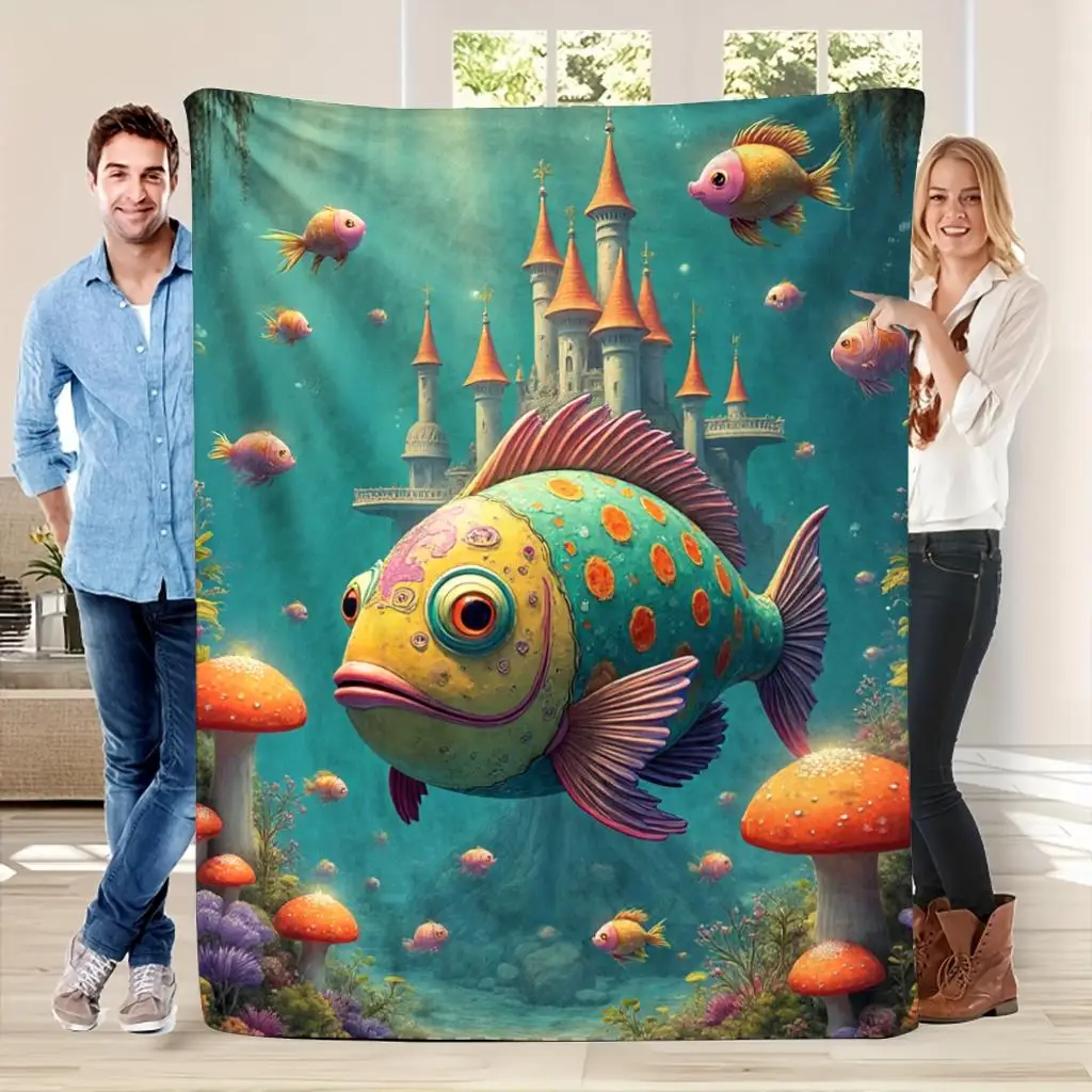 Underwater magical fish tank Flannel printed blanket suitable for all seasons suitable for living room office sofa and travel