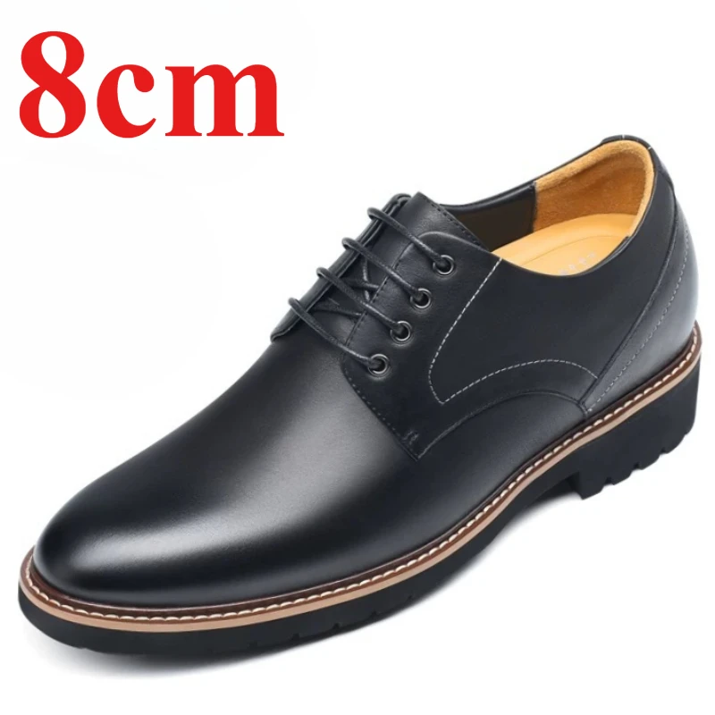 Genuine Leather 8CM Elevator Shoes Men's Dress Shoes Business Lightweight and Comfortable Invisible Inner Height Increasing Shoe