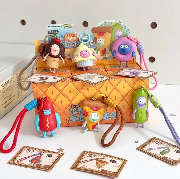 

Cute Cartoon Food Shaped Keychain Blind Box Donut Pizza Sausage Figure Pendant Bag Ornament Collectible Surprise Gift SpongeBob