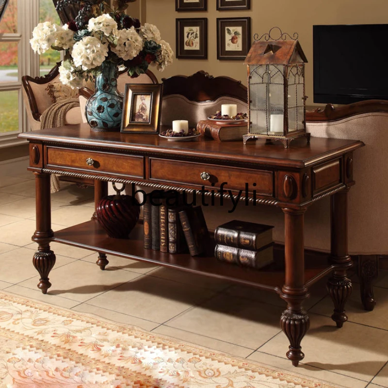 

American all-solid wood entrance table, simple European sofa back a few against the wall entrance cabinet supply table