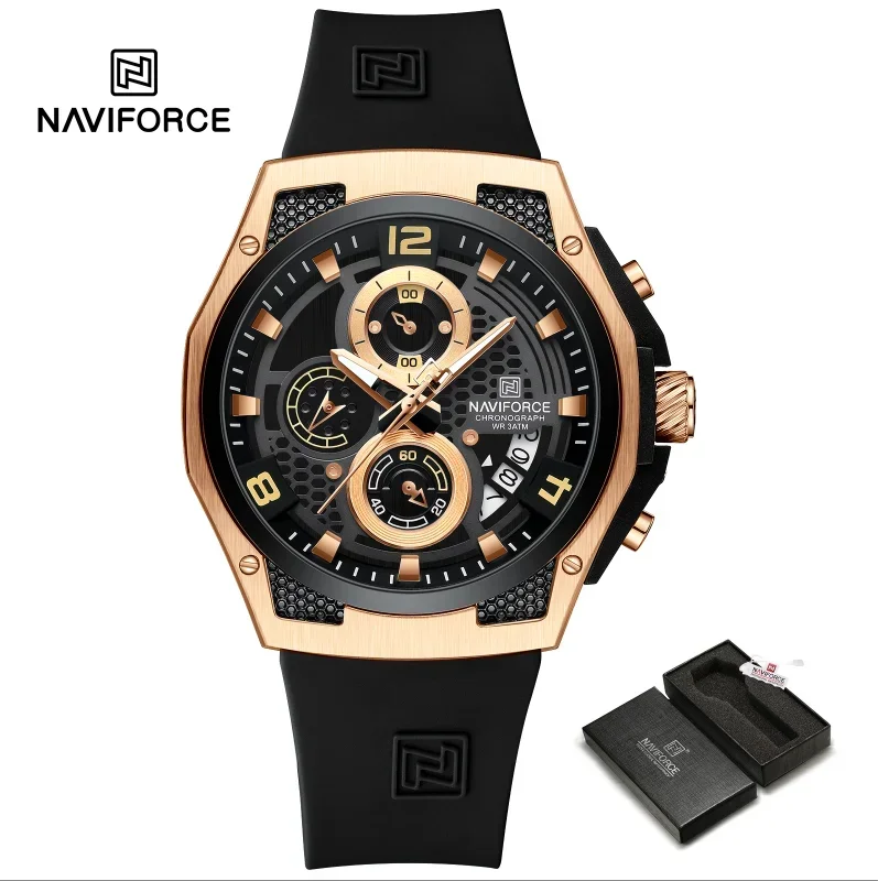 NAVIFORCE NF8051T nuovi orologi al quarzo da uomo in Silicone impermeabile data tre aghi Night Glow orologio al quarzo sportivo