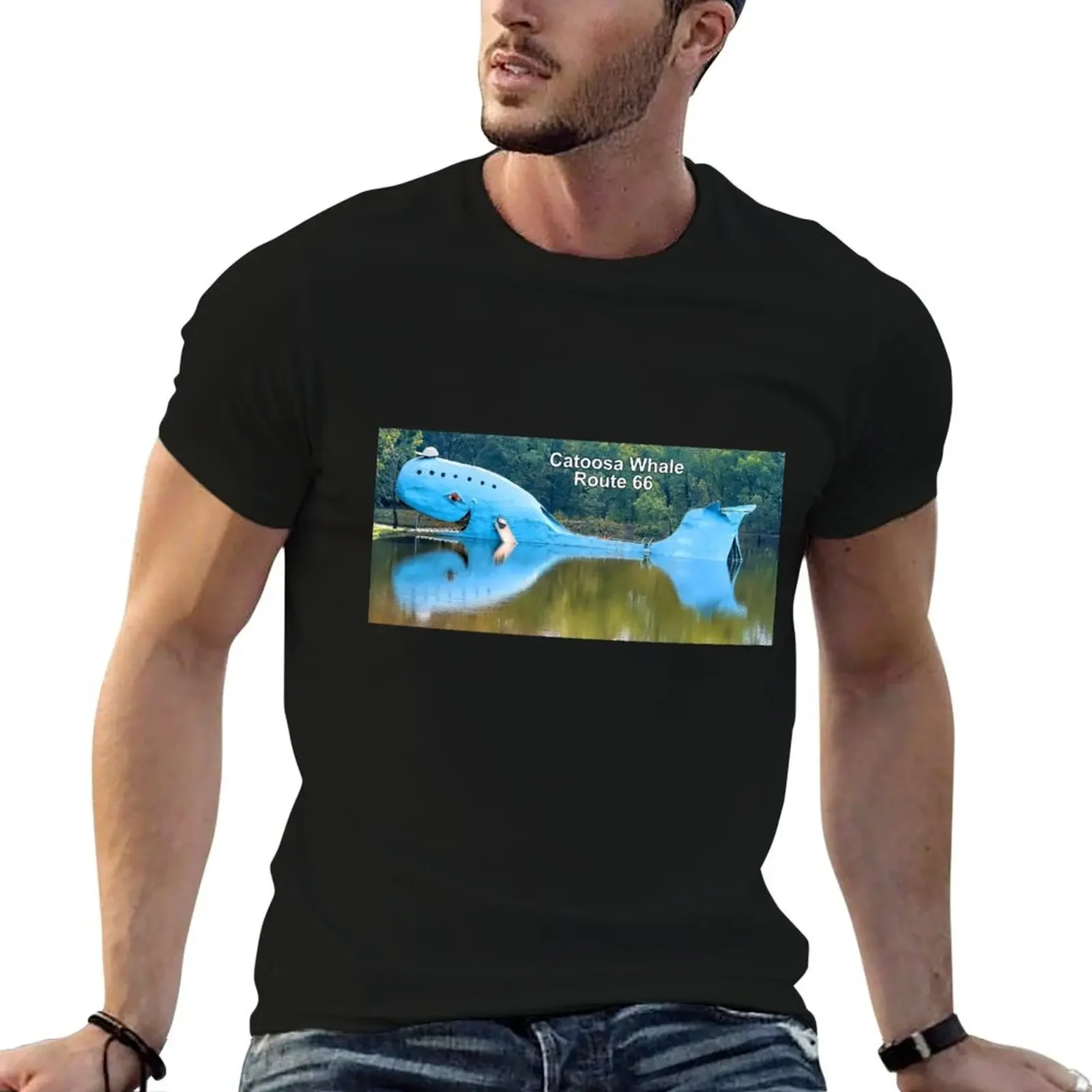 

Route 66 Catoosa Whale - Big Blue Whale Long Sleeve T-Shirt heavyweights quick drying Short sleeve tee men