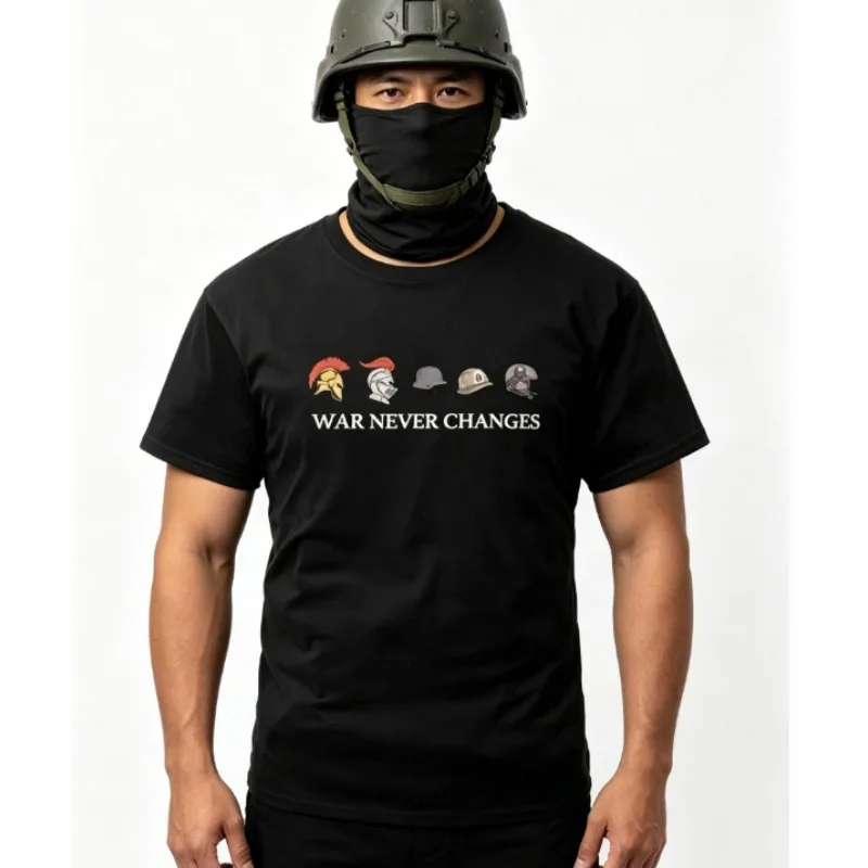 

Helmet Evolution History American Trend Brand Short Sleeve T-Shirt Summer Men's Casual Loose Cotton Crew Neck Tee Street Wear