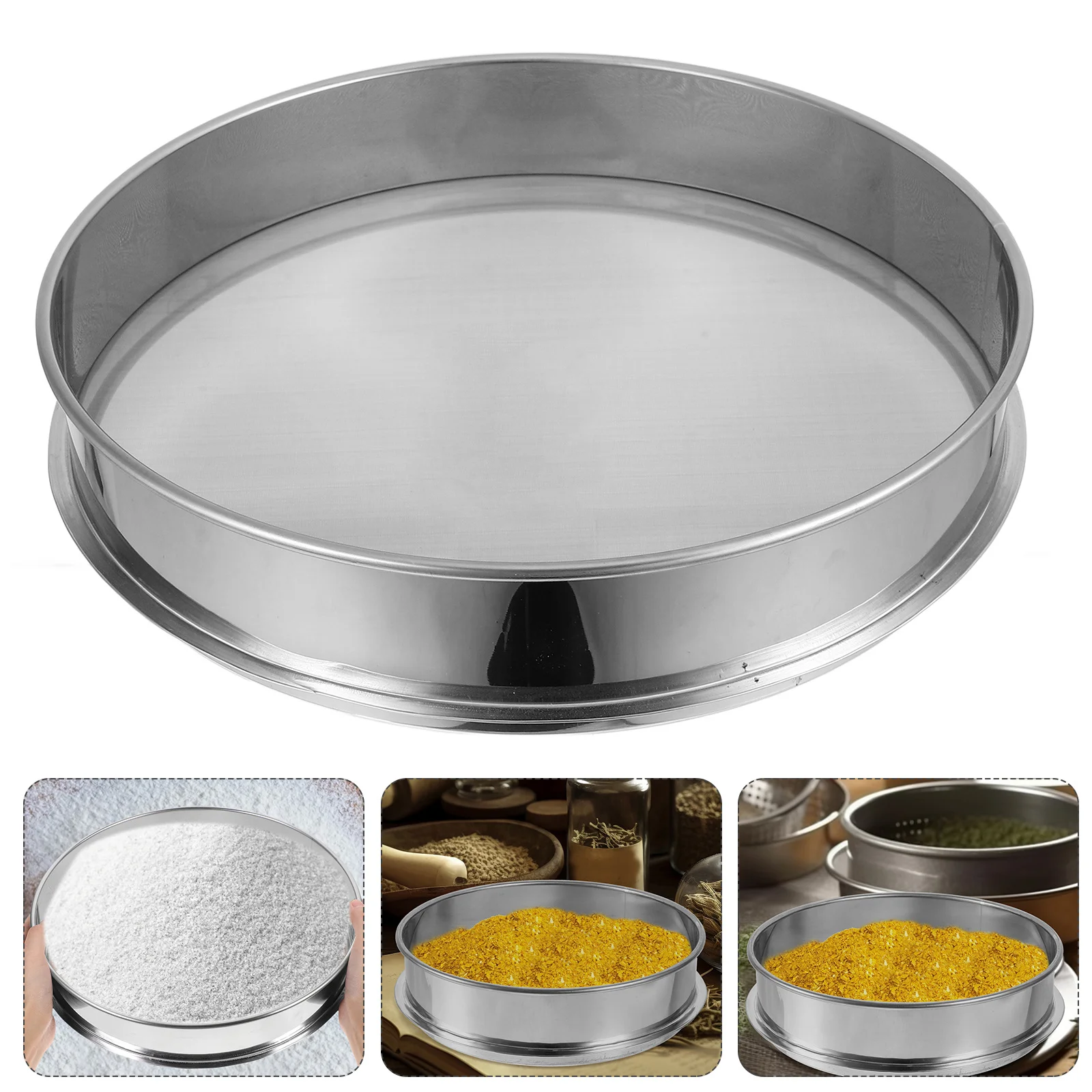 

Stainless Steel Sifter 30Cm Silver Fine Mesh Screen For Herbal Powder Resin Silica Sand Kitchen Sieve Strainer Stackable