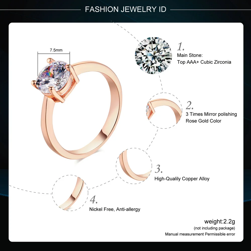 Double Fair Top Quality Round AAA+ Cubic Zirconia Rose Gold Color Fashion Jewelry Rings For Women Engagement DFR333