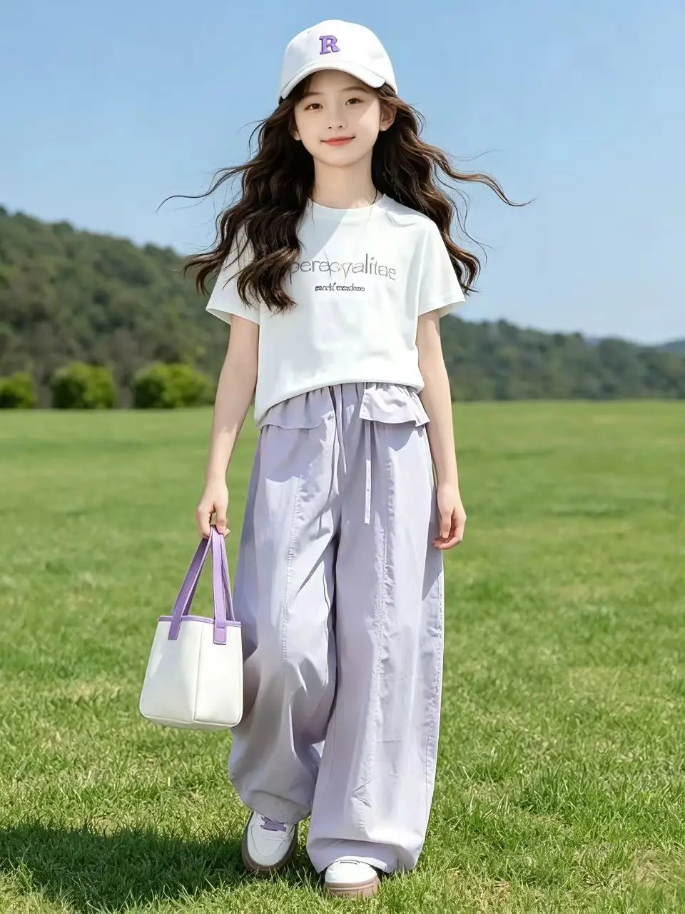 girls-summer-casual-sporty-short-sleeve-t-shirt-wide-leg-pants-two-piece-set-lightweight-breathable-children's-outfit