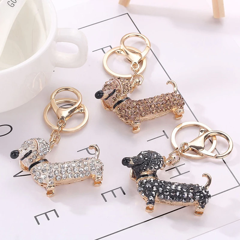 Fashion Dog Dachshund Car Keychain Key Chain Charm Pendant Keys Holder Keyring Women Girl Gift Car Styling Interior Accessories