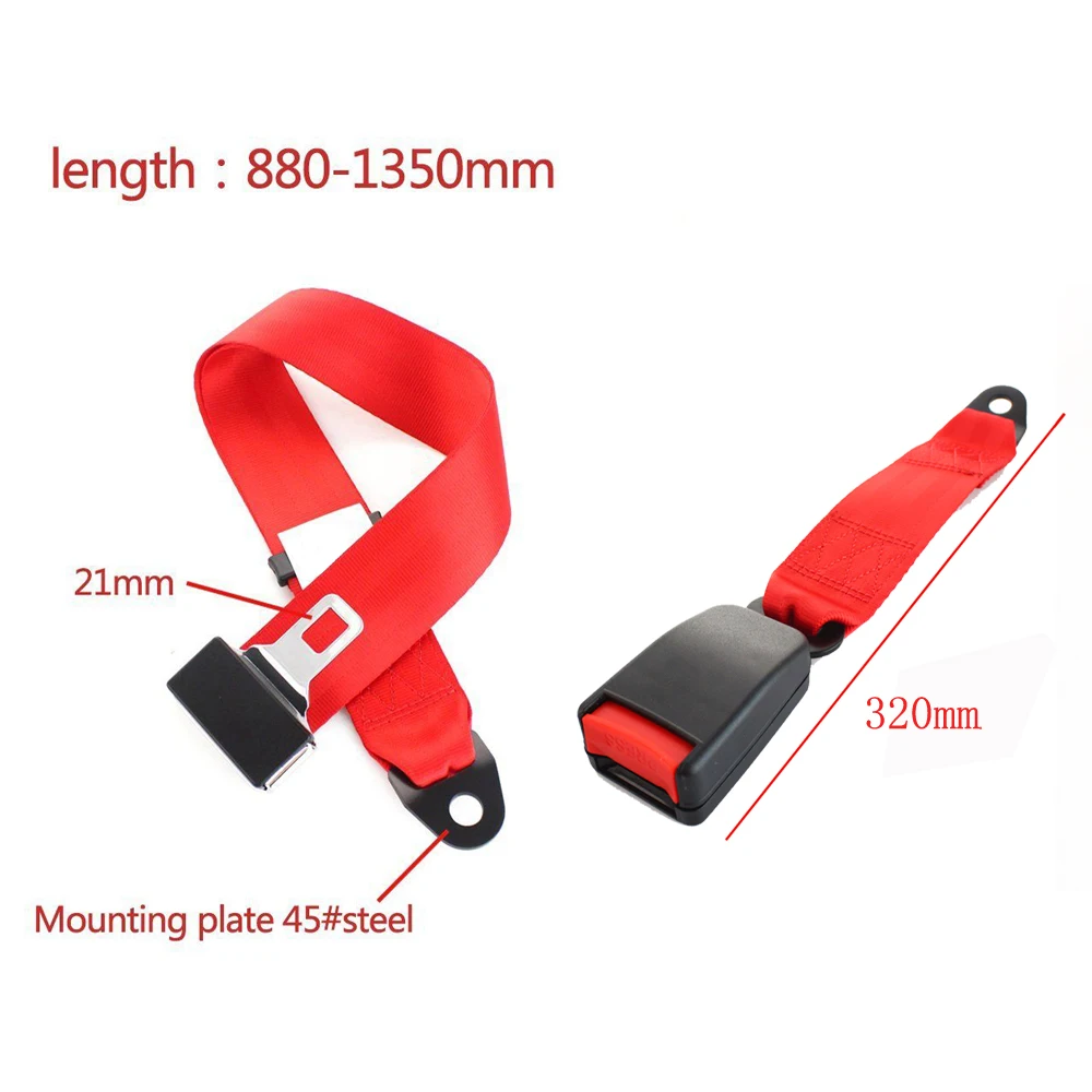 Universal Car Safety Belt Two Points Red Seat Belt Auto Seat Adjustable Extension Bucklet Truck Seat Safety Belt Car Accessories