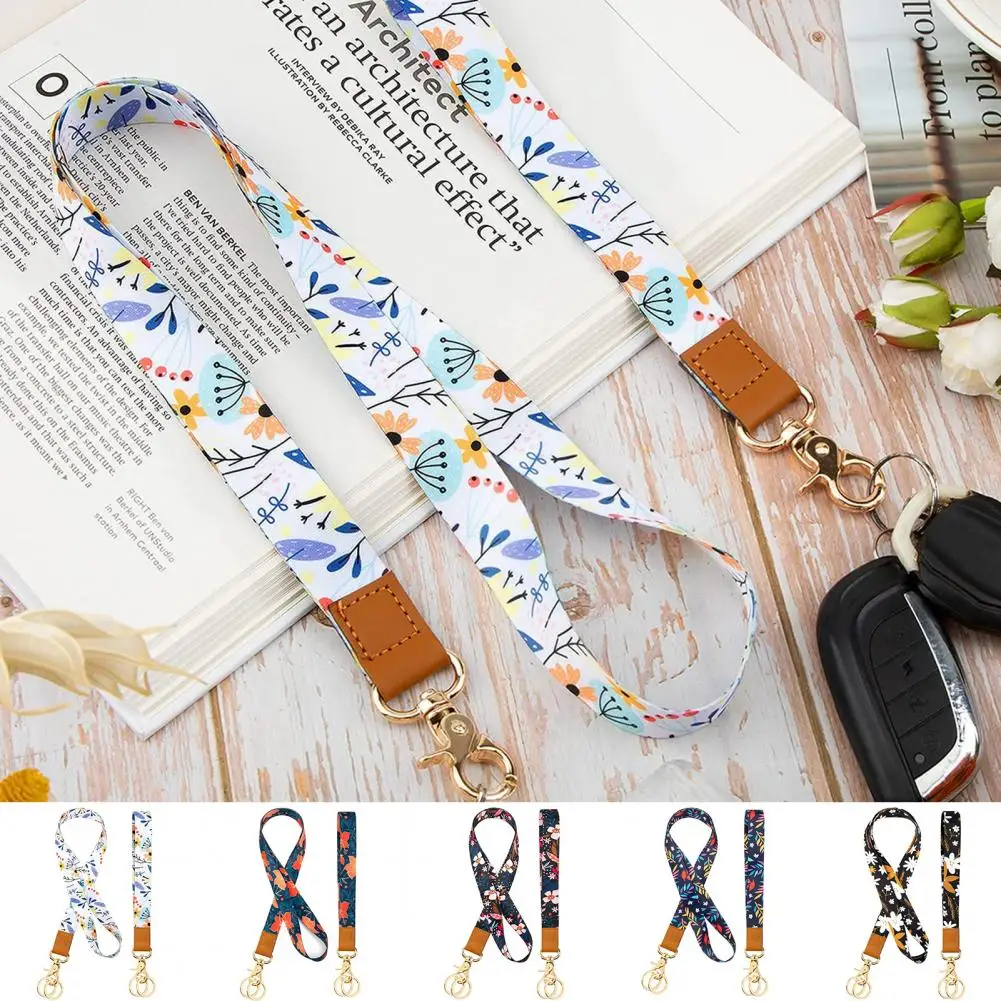 Wristlet Lanyard 1 Set Excellent Floral Printing Easy to Install  Mobile Phone Charm Accessories Doll Hang Rope School Supplies