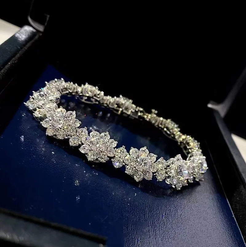 18K Gold Plated Sunflower CZ Tennis Bracelet for Women, Iced Out Flower Link Bracelet, Hypoallergenic Statement Jewelry Gift