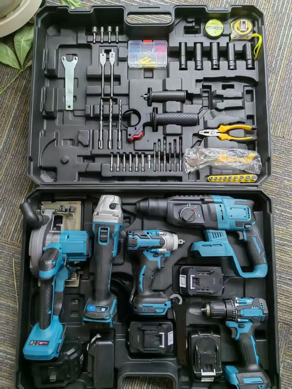 21V Hard Shell Lithium Battery Power Tool Set 5-in-1 Electric Drill Impact Wrench High Torque