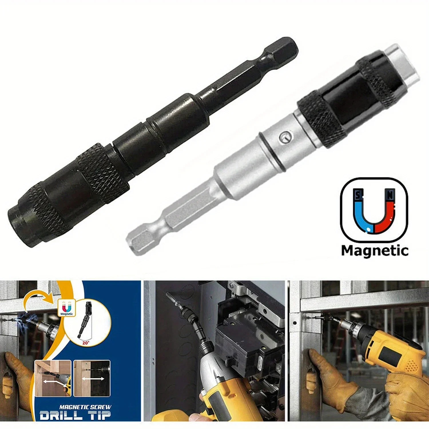 1pc Magnetic Screw Drill Tip, 1/4" Impact Tough Bit Holder With 20° Pivoting , Bendable Extender Quick Change Locking Rotating