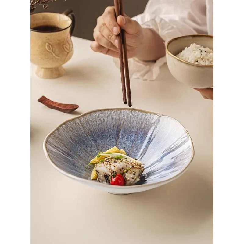 High Aesthetic Kiln Transformed 7.5 Inch Ceramic Household Irregular European Salad Bowl