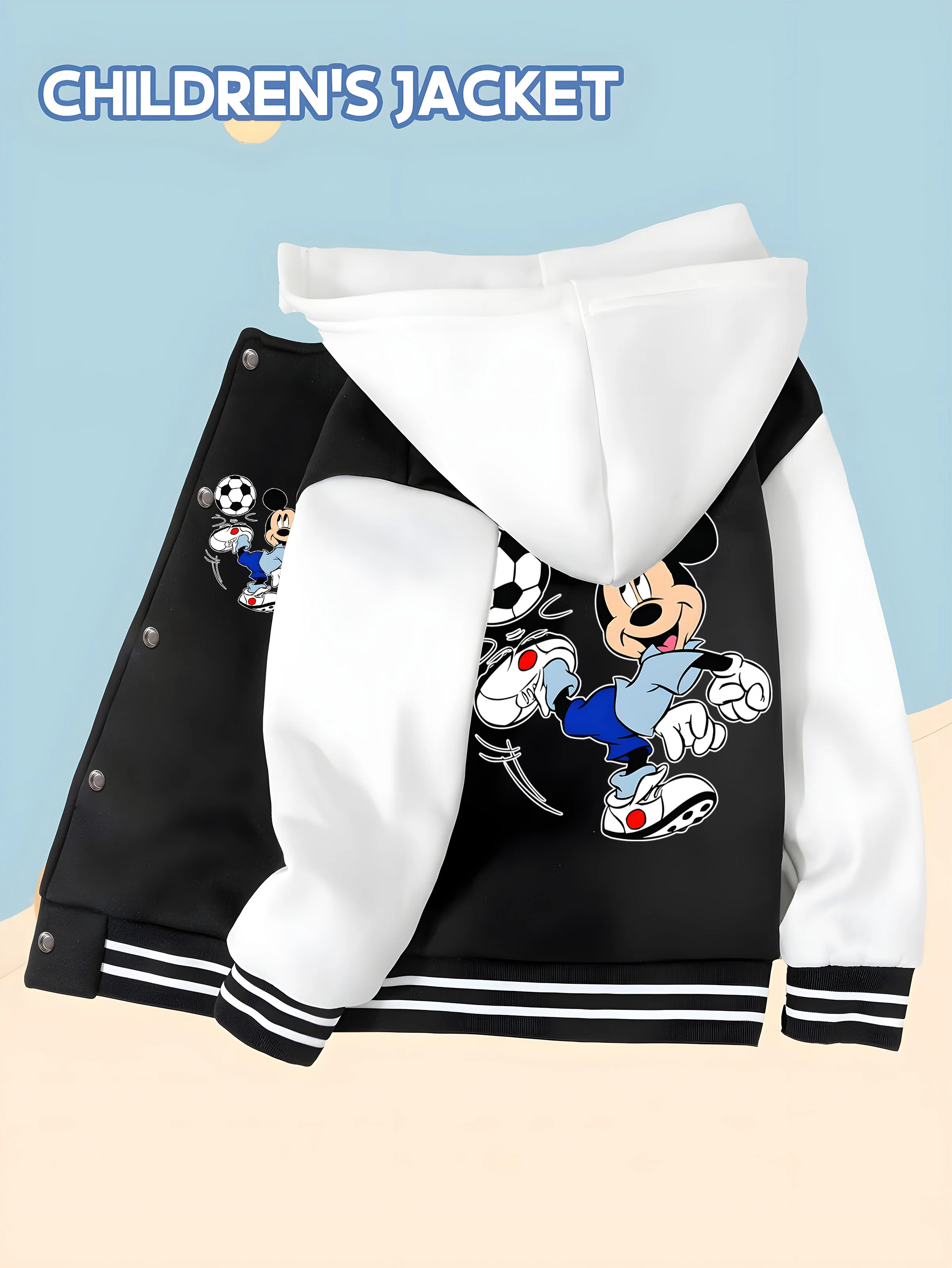 

MINISO Disney Mickey Football Baseball Jacket for Boys - Double-sided sports Mickey print, versatile, soft and skin-friendly