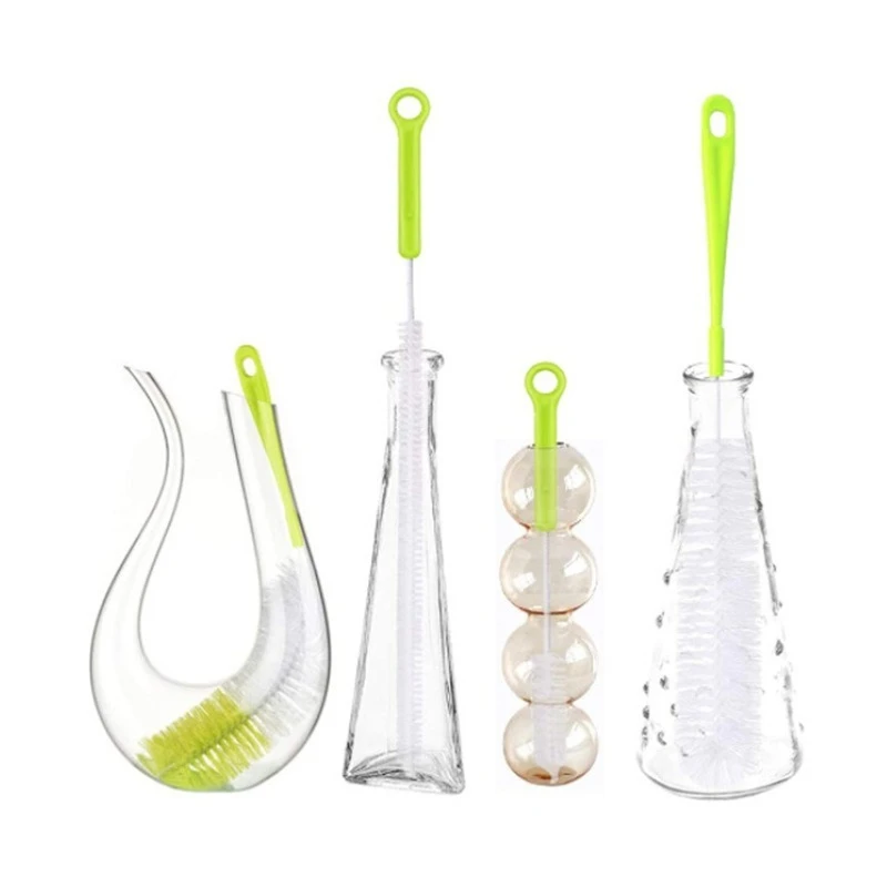 4Pcs Long Handle Cleaning Brush Sets For Narrow-mouth Baby Bottle Pipe Bong Washing Sports Water Bottle Glass Tube Cleaner Tools