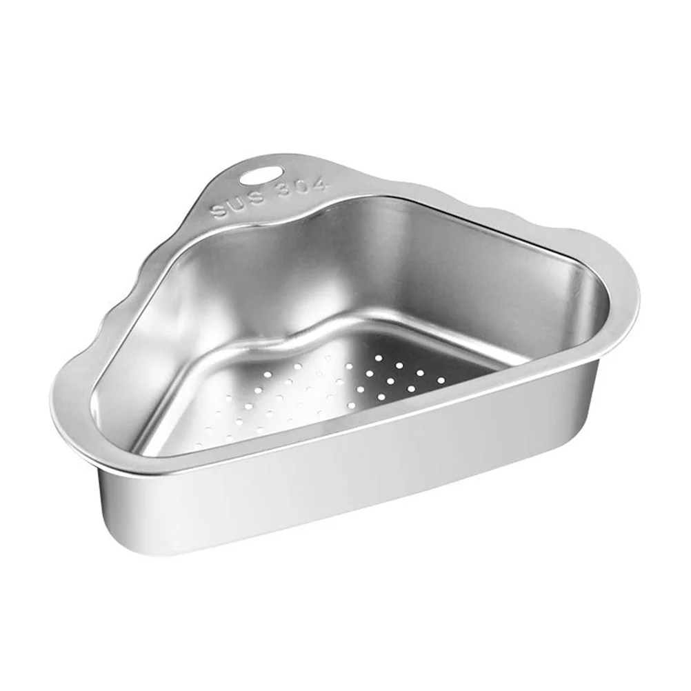 Sink Drainer Basket Triangle Strainer Corn Holder Rack Mesh Corner Strainers Kitchen Stainless Steel for Dishes Small Spaces