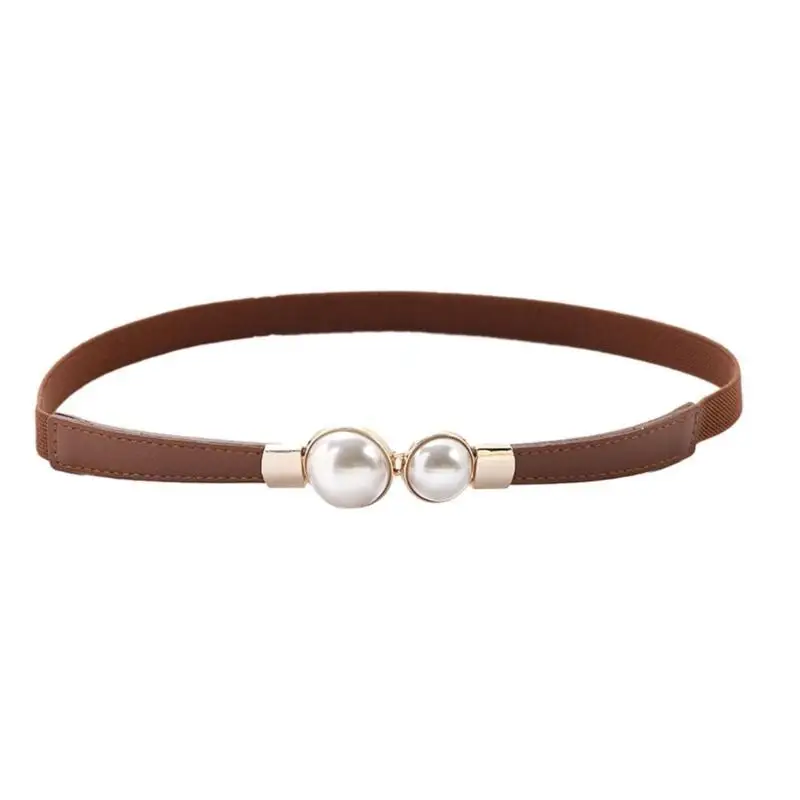 

652F Waist Belt Golden Buckle Solid Color Skinny Belt for Dress Casual Wear Woven Stretchy Belt for Wrap Dress Halter Dress