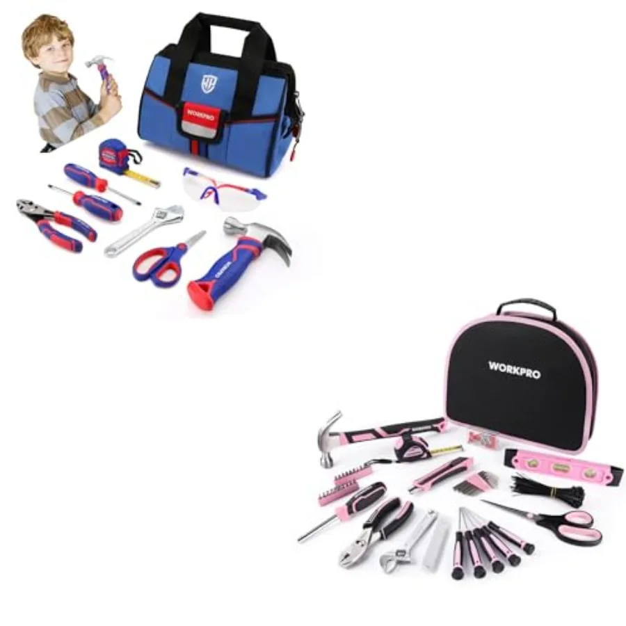 

Набор из 9 настоящих ручных инструментов и набор из 236 розовых инструментов с круглым чехлом для удобной переноски