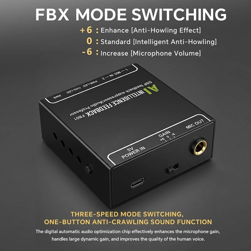 Portable AI Smart Microphone Feedback Suppressor Microphone Anti-howling Frequency Shifter DSP Smart Anti-Feedback Device