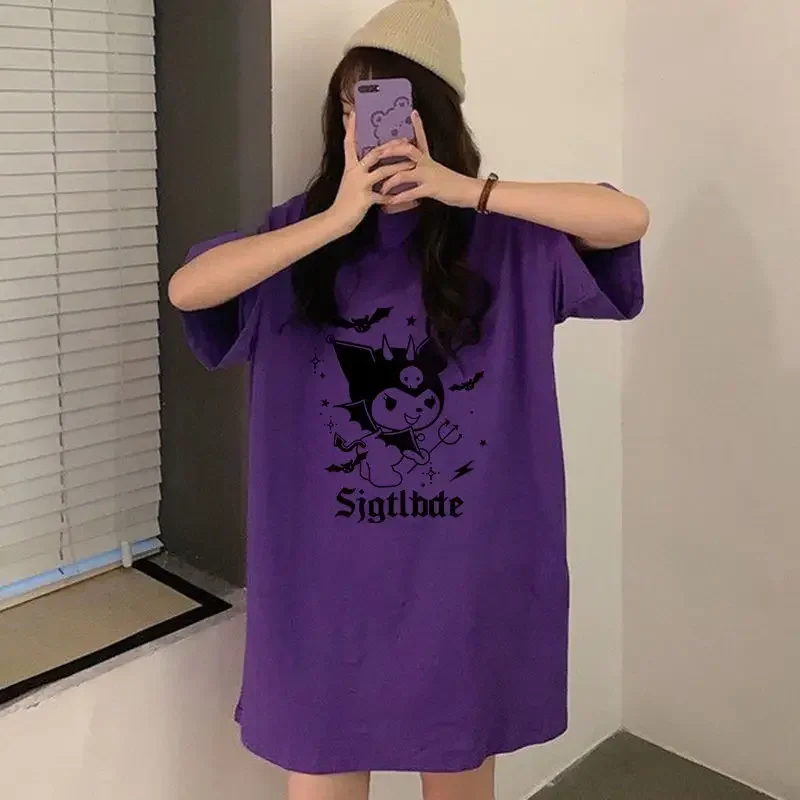 Sanrio kuromi Nightdress 2023 New Short Sleeve robes Cartoon Cute Girl T-Shirt Fashion Sleepwear Sleepwear