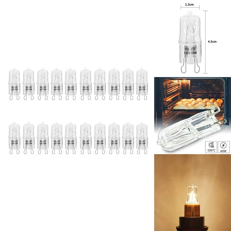 G9 lampu Oven tahan suhu tinggi, lampu bohlam Halogen tahan lama untuk penggemar kulkas Oven 40W 500 ℃ Pin bohlam