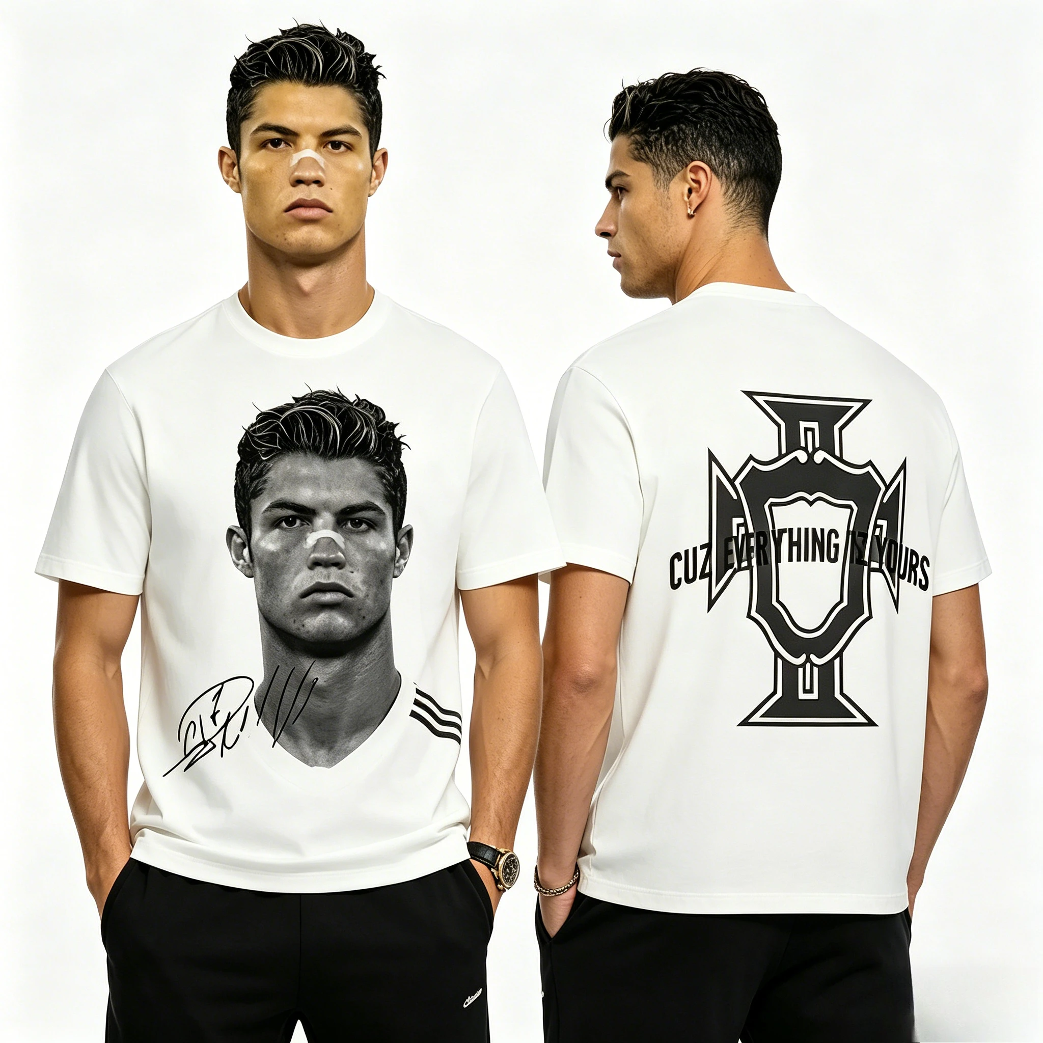 Cristiano Ronaldo Portugal Football T Shirt for Men CR7 Signature Graphic Tee 100% Cotton Oversized Casual Short Sleeve
