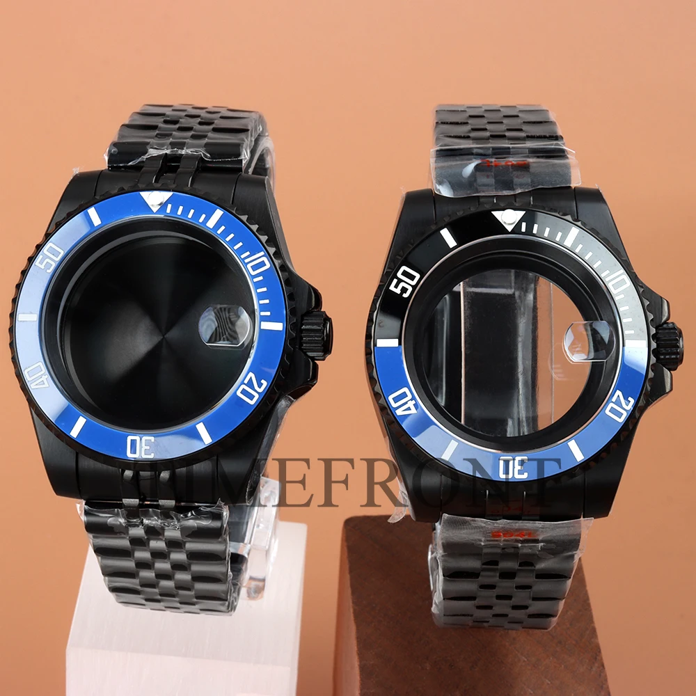 Black PVD NH35 40mm Case With Stainless Steel Jubilee Strap Watch Case Fit SUB GMT YACHT-MASTER NH34 NH35 NH36 NH38 Movement