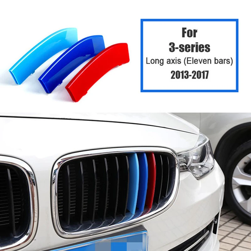 Front Kidney Grill 11Bars Grille Cover Clip Trim Sport M Style For BMW 3 Series F30 F31 2013-2017 Decorative Parts  Accessories