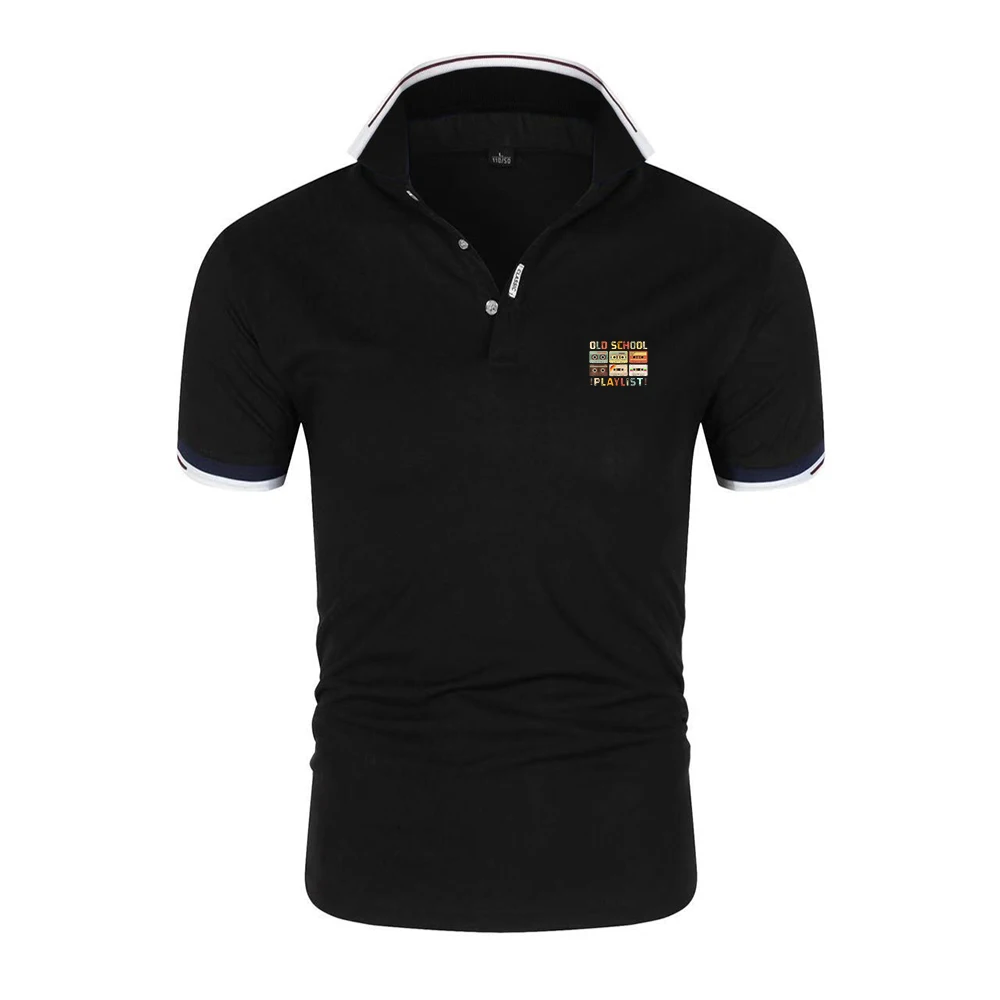 2025 Summer Ice Silk Moisture-Wicking Polo Shirt Men's Cassette Tape Music 80s Retro Old School Playlist Logo Print Top
