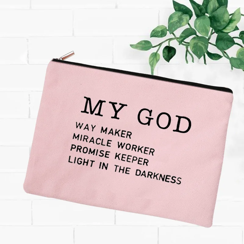 2023 Way Maker Promise Keeper Light in The Darkness My God Graphic Makeup Bag Women Christian Cosmetic Cases Travel Lipstick Bag