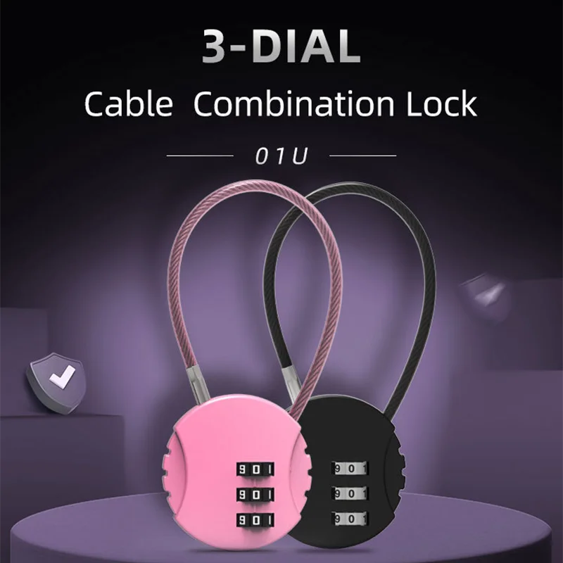 3 Digit Code Padlock Round Steel Wire Rope Password Lock for Travel Luggage Backpack Suitcase Bag Mini Password Padlock