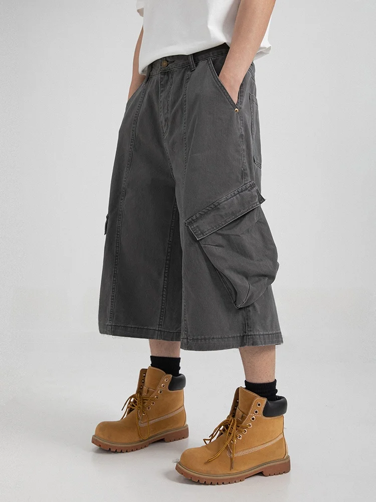 

Американские рабочие брюки с широкими штанинами в стиле ретро, семь дюймов, свободные повседневные винтажные брюки Big ket 7 ort, модный хлопок 00%