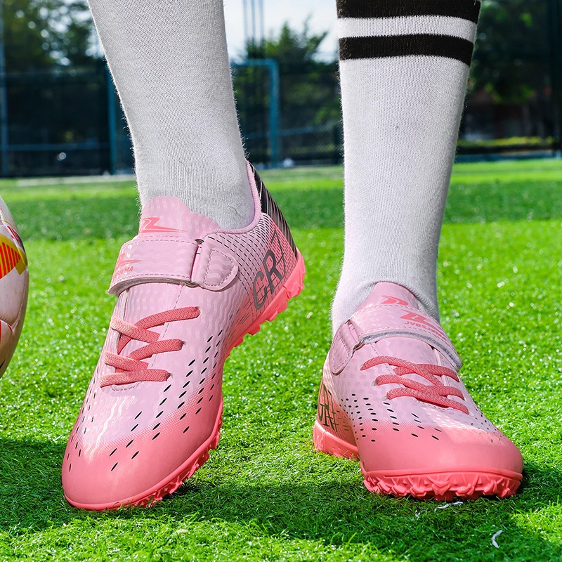 Hot Children Football Boots Outdoor Trainers Soccer Shoes for Kids Boys Girls Hook Loop Football Cleats Futsal Sneakers