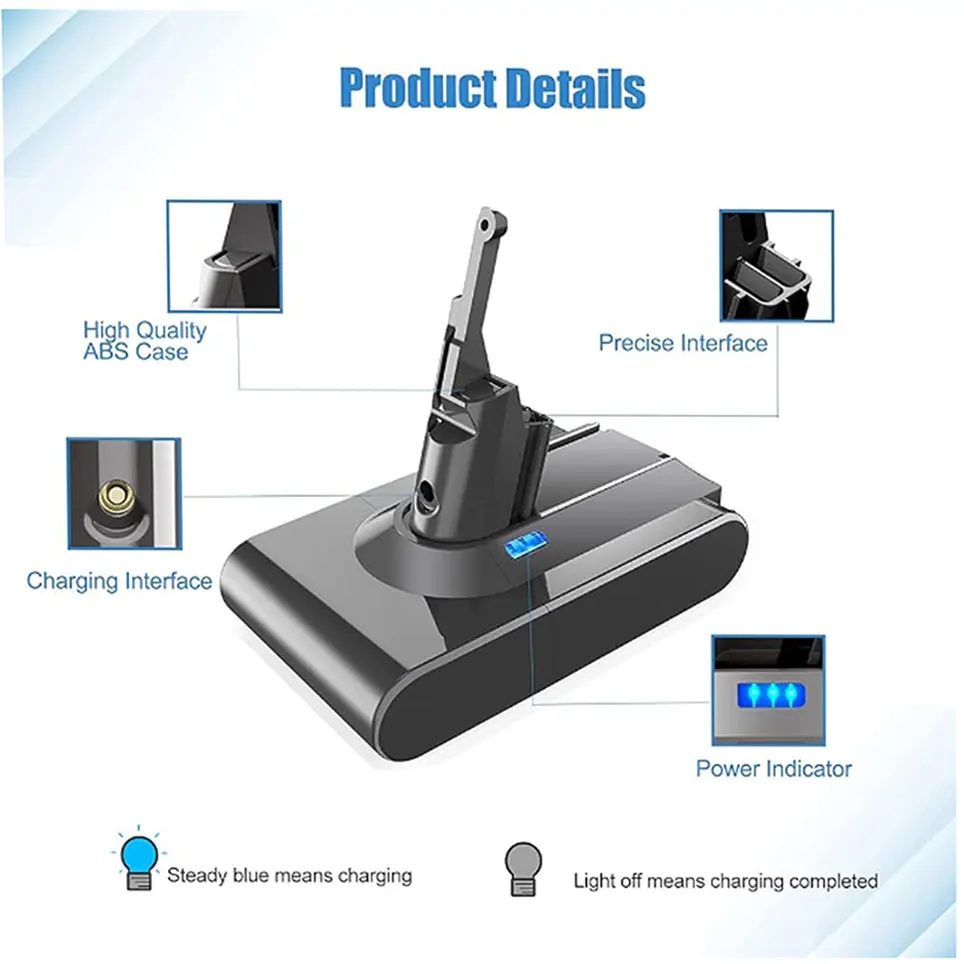 For Dyson 4800/6800/7800/9800mAh V8 21.6 Volts Lithium battry Vacuum Cleaner 21.6V Battery Rechargeable Power Tool Battery