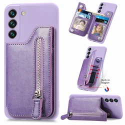 Zipper Wallet Cards Solt Leather Case For Samsung Galaxy S25 Ultra S24 FE S23 Note20 A16 A26 A36 A56 A55 A15 Card Holder Cover