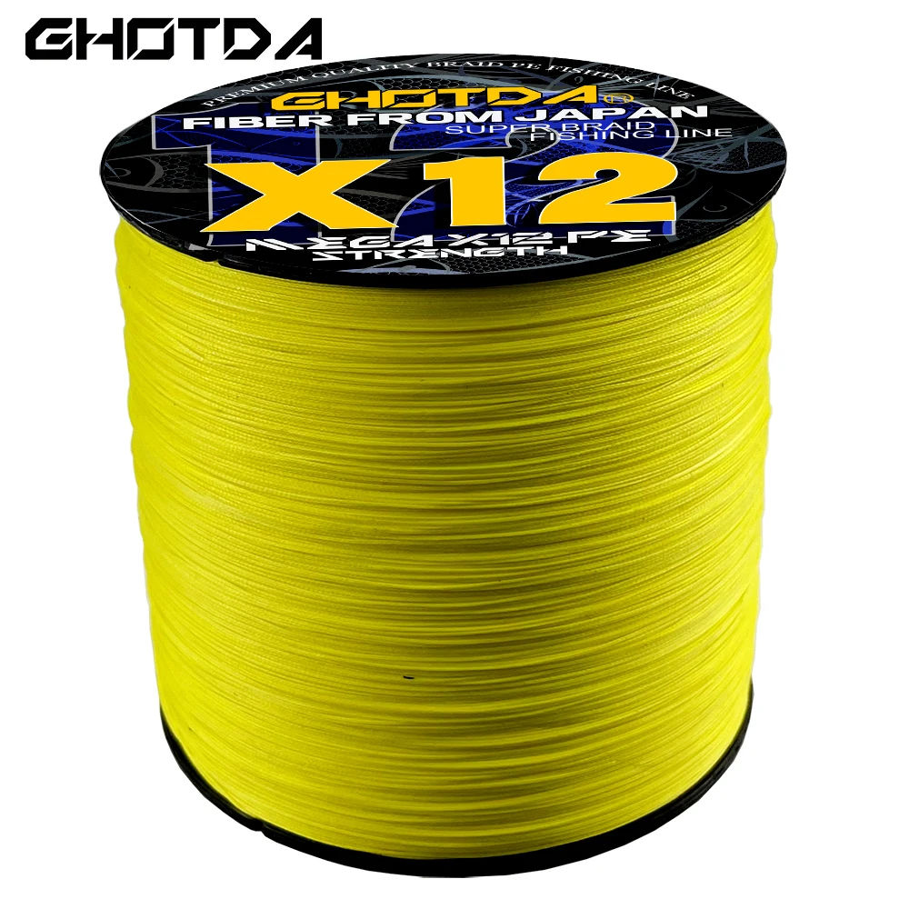 GHOTDA Angelschnur mit starkem PE-Geflecht, 12/9 Stränge, 300 m, 500 m, hochwertiger, langlebiger Multifilament-Angeldraht, 20–120 lb