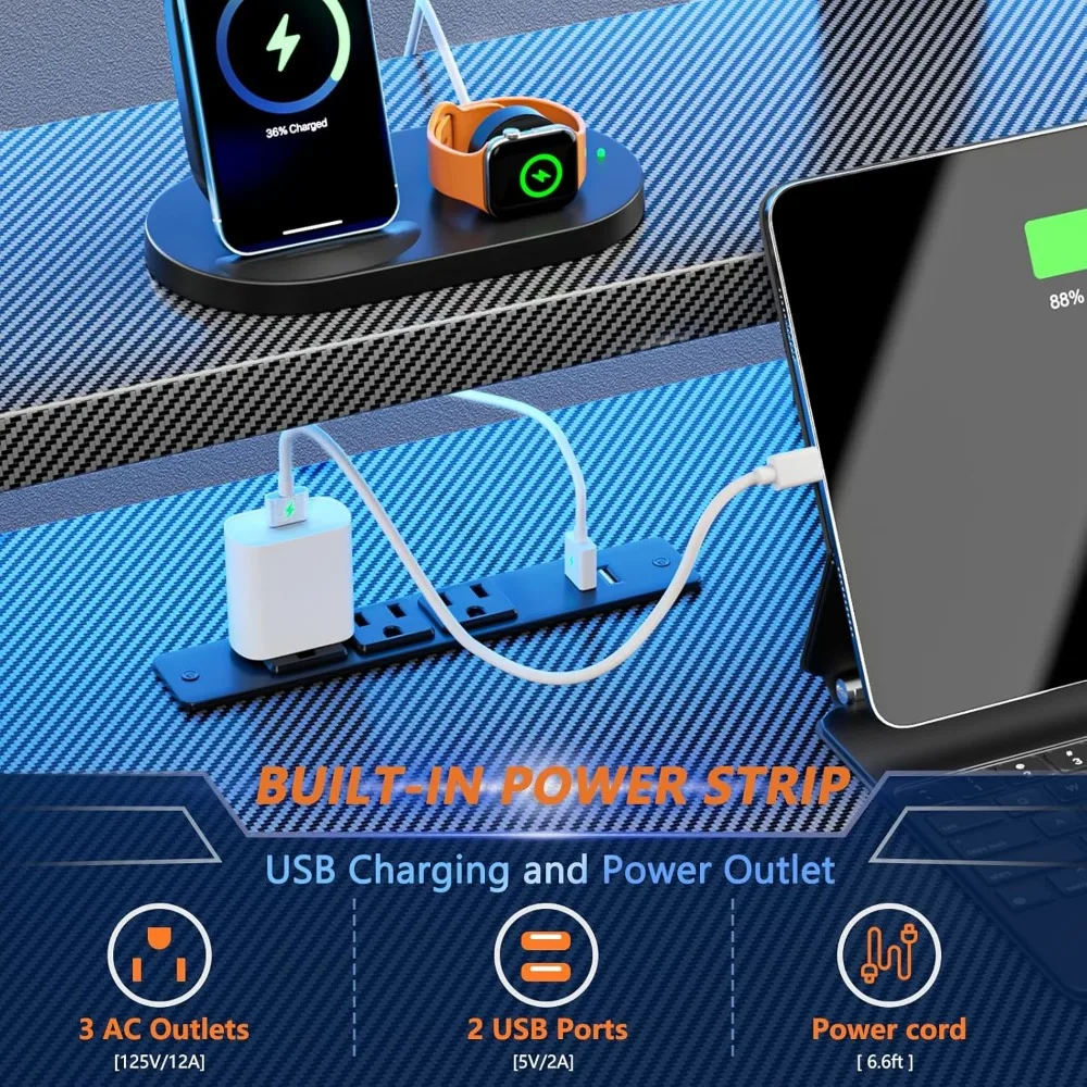 Reversible Corner Gaming Desk with LED Lights & Power Outlet, 39 Inch Computer Desk with Storage Shelves