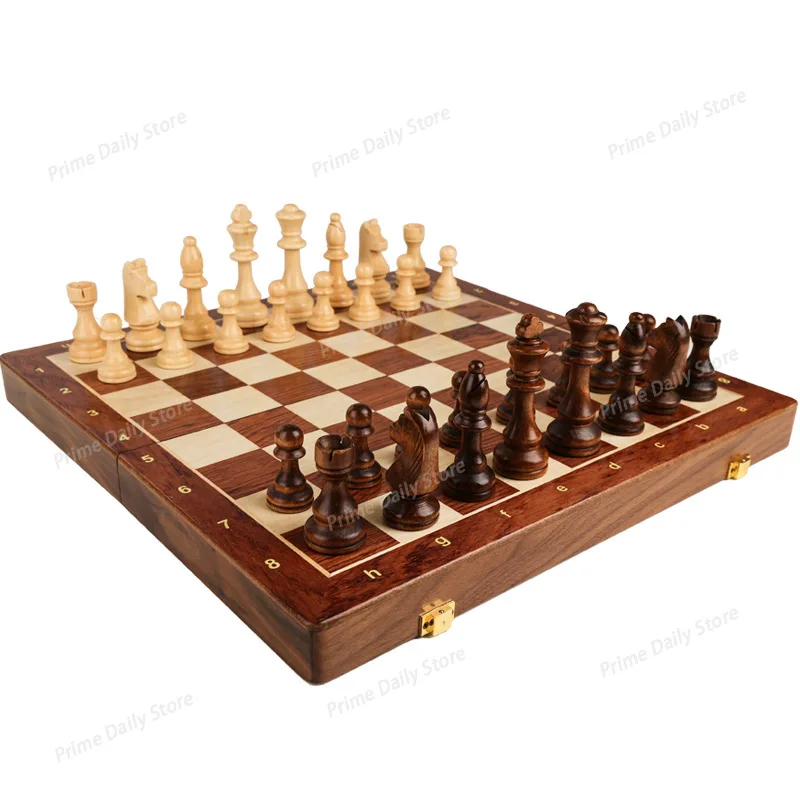 Solid Wood Chess Set Walnut wood Large‑Size Kids Wooden Folding Chessboard for Tournament Western chess