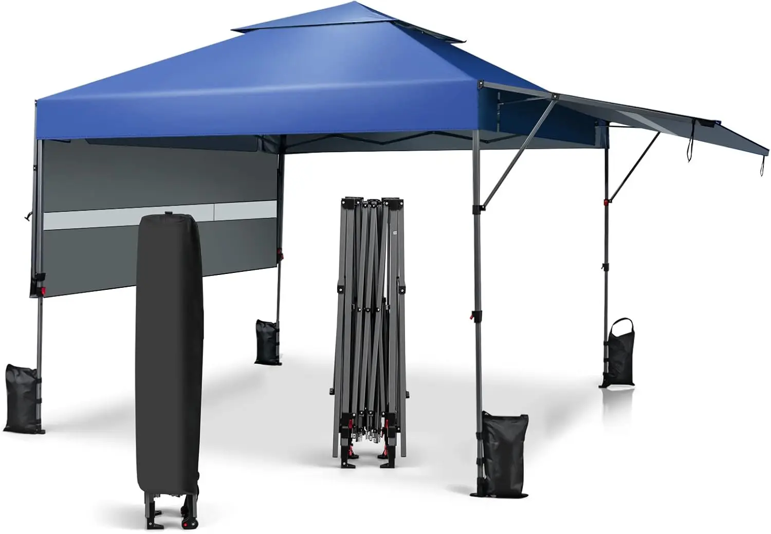 3 x 3 m Pop Up Gazebo with Two Awnings, Folding Gazebo with Roll Bag, 4 Sand Bags, UV Protection 50+, Garden Tent, Foldable