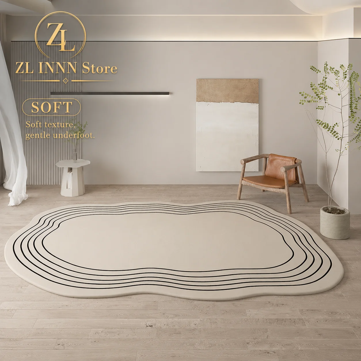 Cream Color Irregular Oval Carpets for Living Room Children Bedroom Rug Ins Soft Fluffy Bedside Rugs Short Plush Large Area Mats