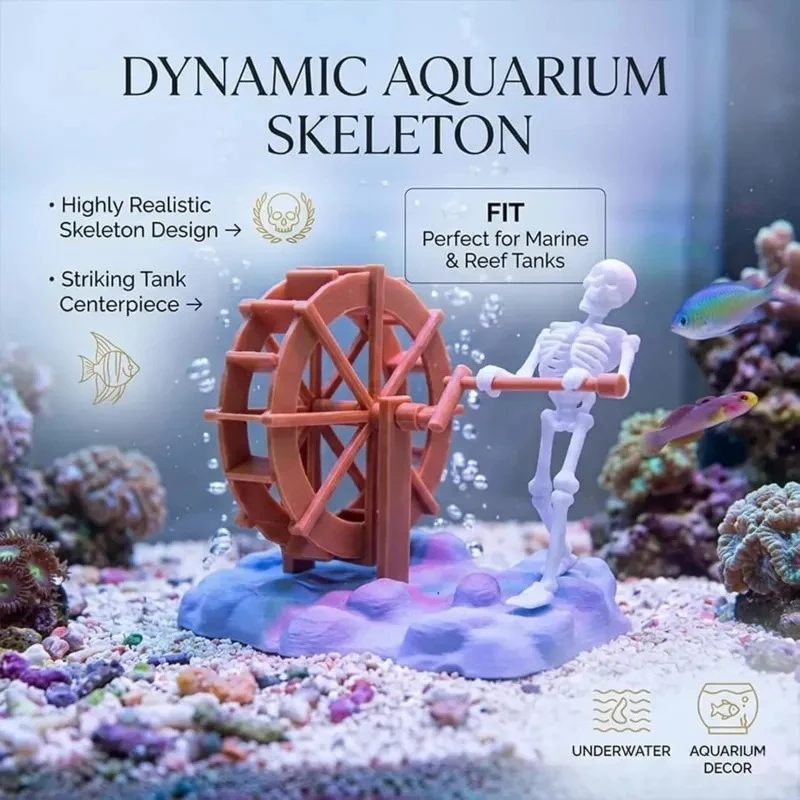Bubble-Powered Skeleton Aquascape Ornament Aquarium Decoration Spooky Moving Skeleton with Air Pump for Fish Tank Theme Décor