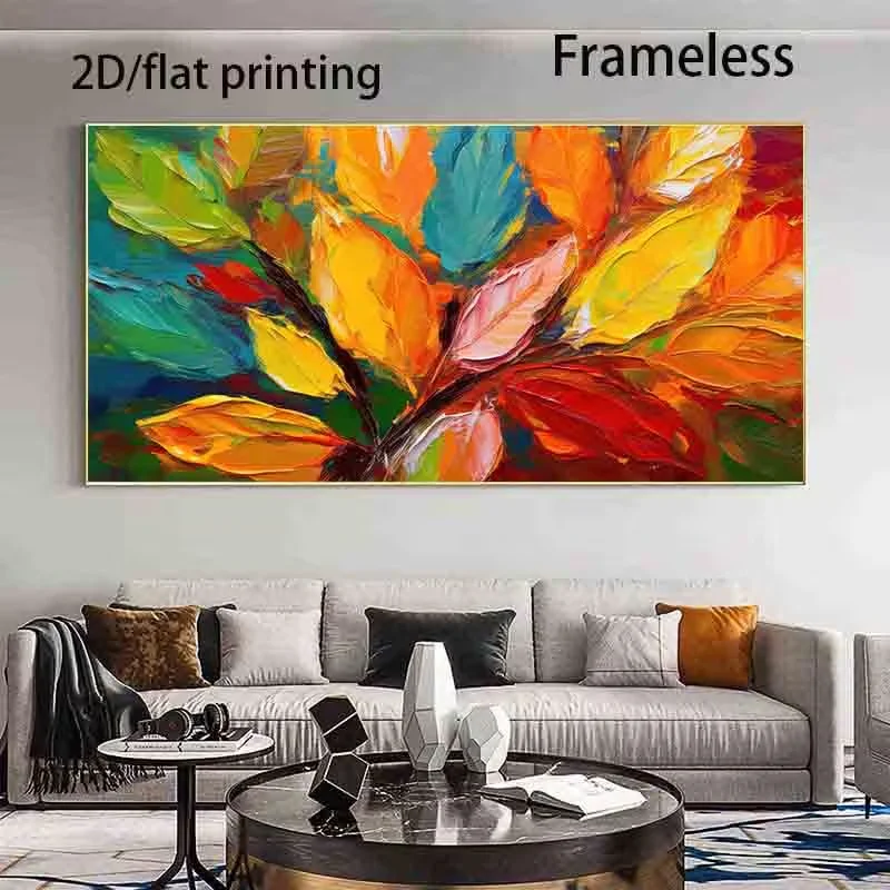 Large Modern Abstract Fall Leaf Wall Art - Oversized Autumn Tree Canvas Painting in Orange, Yellow, Red, Green, Brown, Golden -